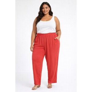 Diane Gilman 1X Coral Silk Pants Elastic Waist Pockets Lightweight Pull on